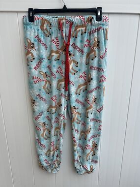 Rudolph the Red Nosed Reindeer Fleece Joggers Pajamas Sz L 12-14 Christmas